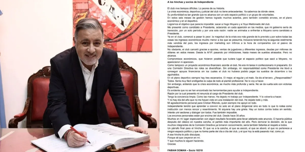 A seis meses de asumir, renunció a la presidencia y emitió un comunicado.